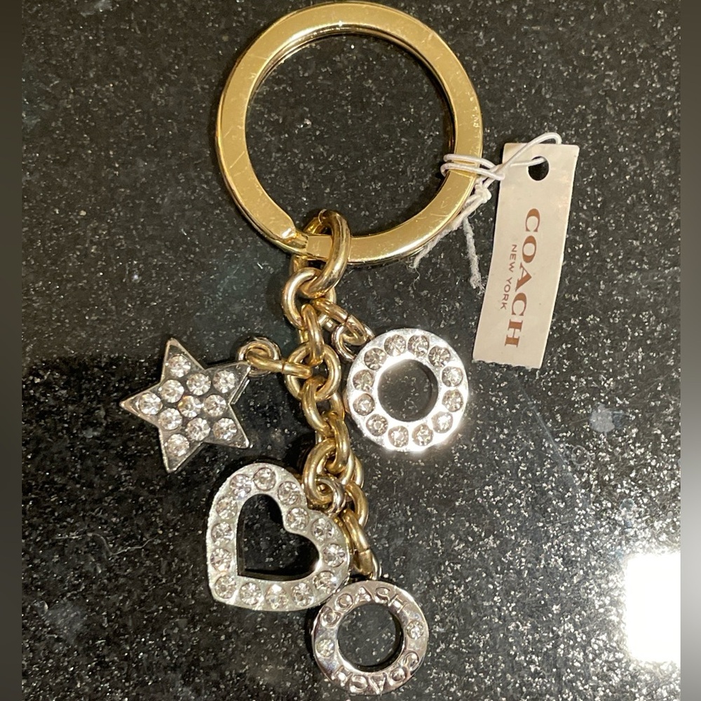Coach Star Heart And Circle Bag Charm Key Ring NWT F 62502 MCCLE